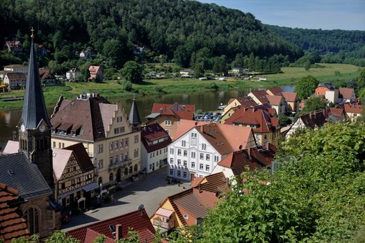 View over the marketplace of Stadt Wehlen in Saxon Switzerland, Germany
