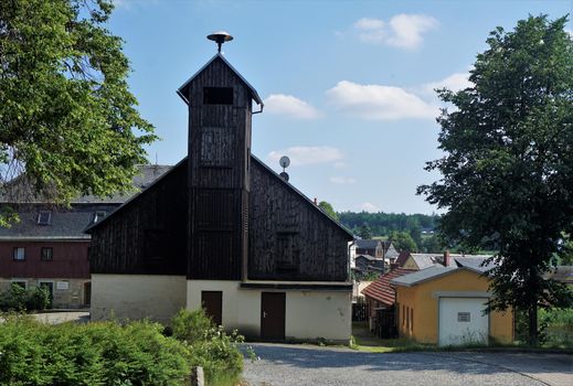 Idyllic scene in the center of Hinterhermsdorf, Saxon Switzerland, Germany