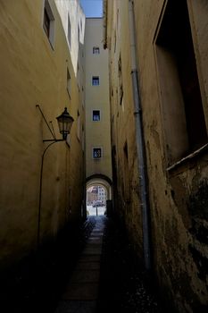 Narrow dark street called traitor street in Goerlitz, Germany