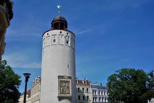 Frauenturm and surrounding houses on the Marienplatz in Goerlitz, Germany