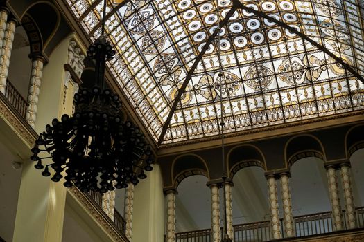 Art nouveau roof and lamp of the interior of Goerlitz Department Store