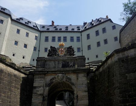 View on Koenigstein fortress with beautiful gate as entrance