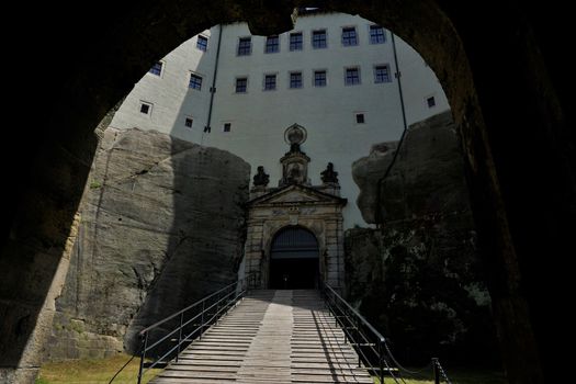 Entrance of Konigstein fortress shot through a massive gate