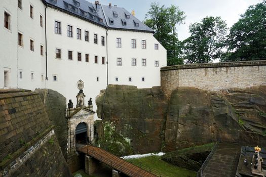 Konigstein castle with gateway, ramp and forecourt view