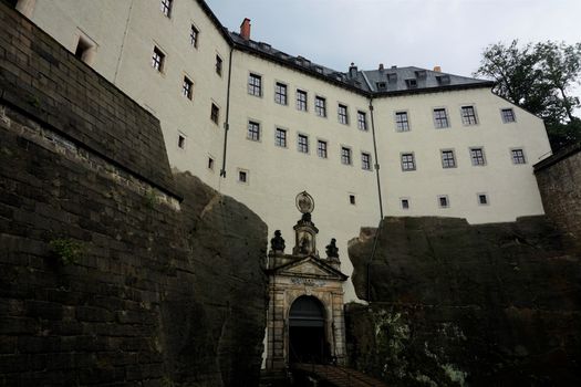 Impressive view on the beautiful Koenigstein frotress built on Elbsandstone rocks