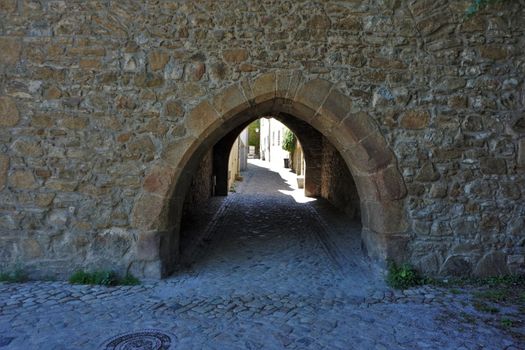 Arch in the wall of the Nicolai tower in Bautzen, Germany, building a tunnel