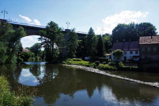 Hauptspree and Friedensbruecke spotted in the old town of Bautzen, Germany