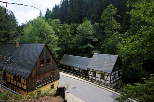 The beautiful Neumann mill and a half-timbered house in Saxon Switzerland, Germany