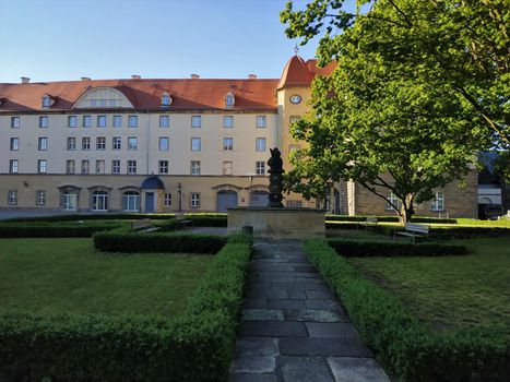 View on Sonnenstein castle and surrounding park in Pirna, Germany