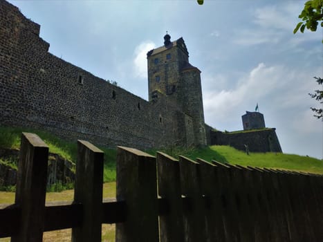 Walls and Towers of Stolpen castle behind fence, Germany