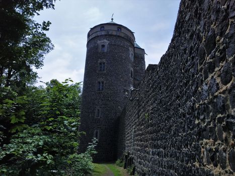 Ancient wall and tower of Stolpen castle, Saxon Switzerland, Germany