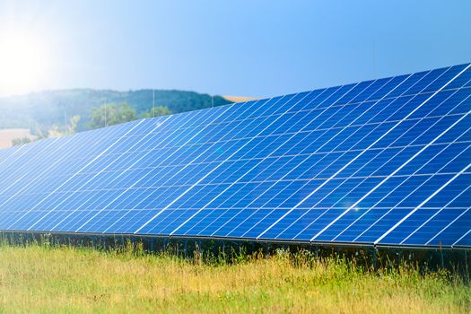 Solar panels in the power station for alternative energy from the sun