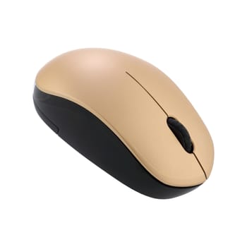 A gold scolling wireless computer mouse on a white background with clipping path
