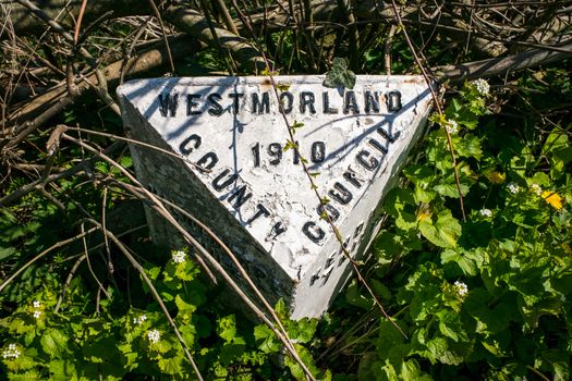 White Milestone indicating Westmorland County Council England