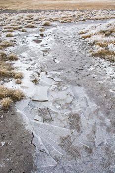 Mount Aso and Kusasenri in winter. covered by golden yellow grassland - Kumamoto, Japan