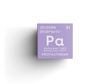 Protactinium. Actinoids. Chemical Element of Mendeleev's Periodic Table. Protactinium in square cube creative concept. 3D illustration.