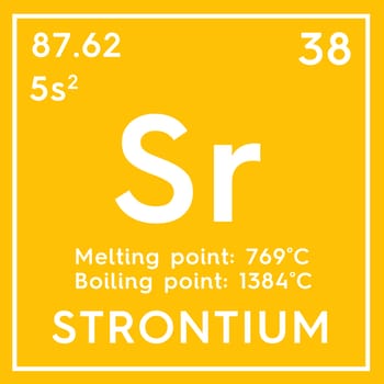 Strontium. Alkaline earth metals. Chemical Element of Mendeleev's Periodic Table. Strontium in square cube creative concept. 3D illustration.