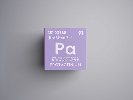 Protactinium. Actinoids. Chemical Element of Mendeleev's Periodic Table. Protactinium in square cube creative concept. 3D illustration.