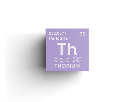 Thorium. Actinoids. Chemical Element of Mendeleev's Periodic Table. Thorium in square cube creative concept. 3D illustration.