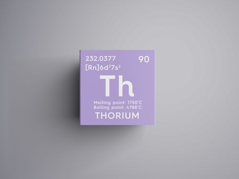 Thorium. Actinoids. Chemical Element of Mendeleev's Periodic Table. Thorium in square cube creative concept. 3D illustration.