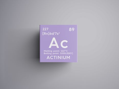 Actinium. Actinoids. Chemical Element of Mendeleev's Periodic Table. Actinium in square cube creative concept. 3D illustration.