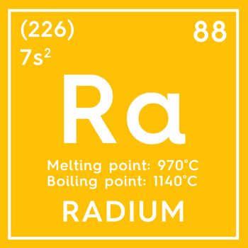 Radium. Alkaline earth metals. Chemical Element of Mendeleev's Periodic Table. Radium in square cube creative concept. 3D illustration.