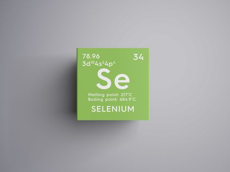 Selenium. Other Nonmetals. Chemical Element of Mendeleev's Periodic Table. Selenium in square cube creative concept. 3D illustration.