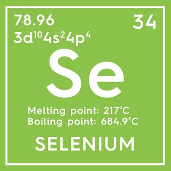 Selenium. Other Nonmetals. Chemical Element of Mendeleev's Periodic Table. Selenium in square cube creative concept. 3D illustration.