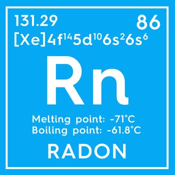 Radon. Noble gases. Chemical Element of Mendeleev's Periodic Table. Radon in square cube creative concept. 3D illustration.