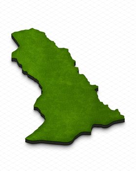 Illustration of a green ground map of Abkhazia on grid background. Left 3D isometric perspective projection.