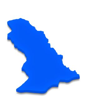 Illustration of a blue ground map of Abkhazia on white isolated background. Left 3D isometric perspective projection.