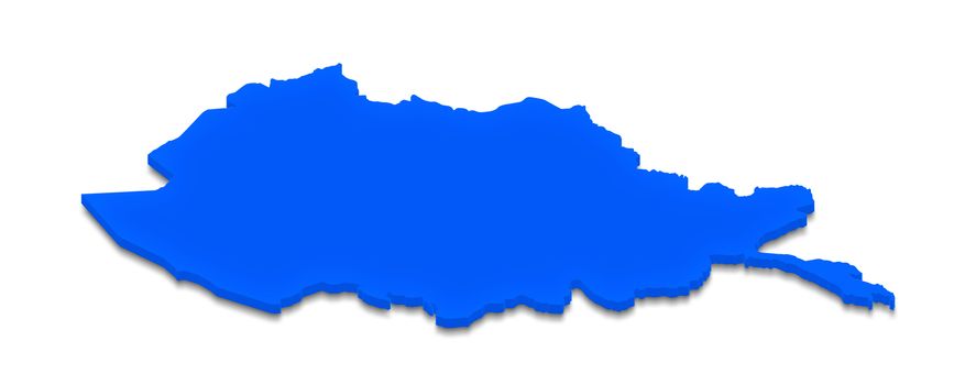 Illustration of a blue ground map of Afghanistan on isolated background. Left 3D isometric perspective projection.