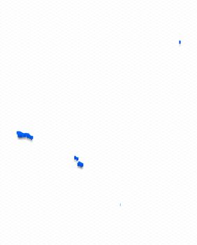 Illustration of a blue ground map of American Samoa on grid background. Left 3D isometric perspective projection with the name of country and capital Pago Pago.