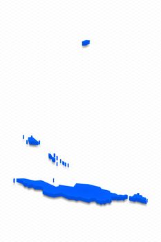 Illustration of a blue ground map of Anguilla on grid background. Left 3D isometric perspective projection.