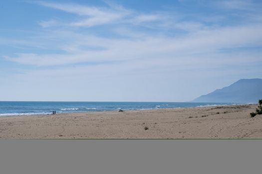 Meditation and fun in nature. Forest and beautiful sea in Mediterranean.