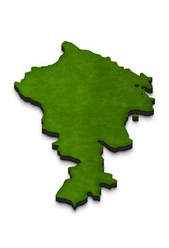 Illustration of a green ground map of Armenia on white isolated background. Left 3D isometric perspective projection.