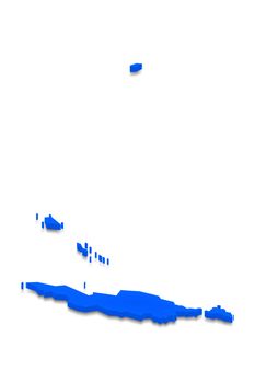 Illustration of a blue ground map of Anguilla on white isolated background. Left 3D isometric perspective projection.