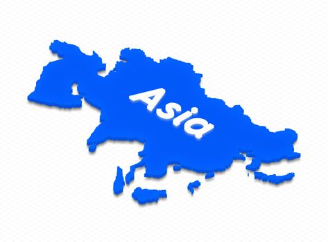 Illustration of a ground map of Asia on isolated background. Left 3D isometric projection with the name of continent.