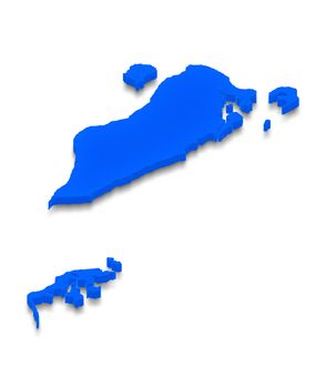 Illustration of a blue ground map of Bahrain on white isolated background. Left 3D isometric perspective projection.