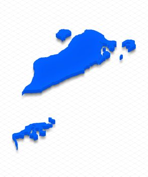 Illustration of a blue ground map of Bahrain on grid background. Left 3D isometric perspective projection.