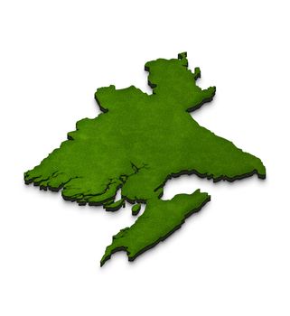 Illustration of a green ground map of Bangladesh on white isolated background. Left 3D isometric perspective projection.