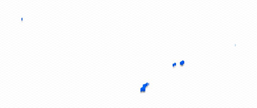 Illustration of a blue ground map of American Samoa on grid background. Right 3D isometric perspective projection.