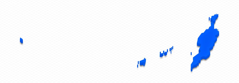 Illustration of a blue ground map of Anguilla on grid background. Right 3D isometric perspective projection.