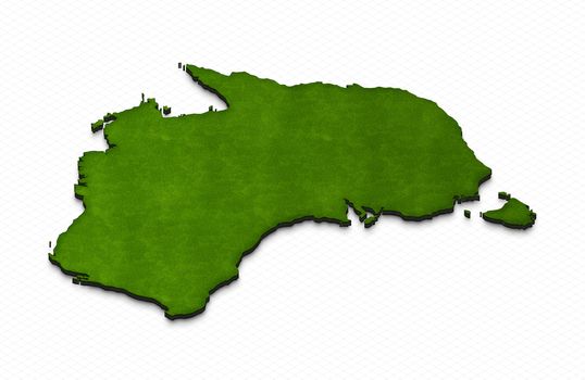 Illustration of a green ground map of Australia on grid background. Right 3D isometric projection.