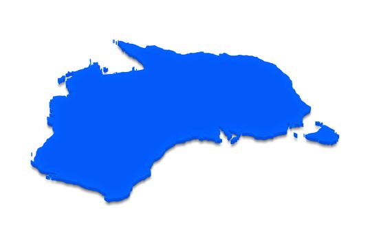 Illustration of a blue ground map of Australia on isolated background. Right 3D isometric projection.