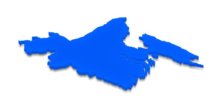 Illustration of a blue ground map of Bangladesh on white isolated background. Right 3D isometric perspective projection.