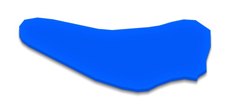 Illustration of a blue ground map of Barbados on white isolated background. Right 3D isometric perspective projection.