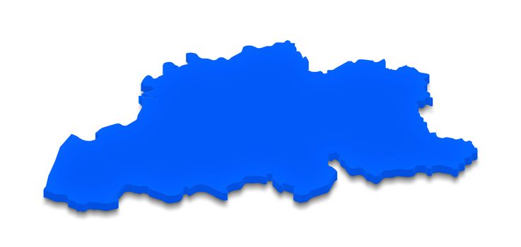 Illustration of a blue ground map of Belgium on white isolated background. Right 3D isometric perspective projection.