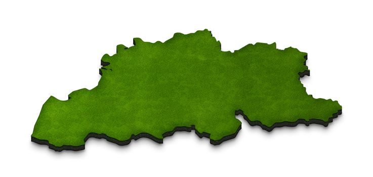 Illustration of a green ground map of Belgium on white isolated background. Right 3D isometric perspective projection.