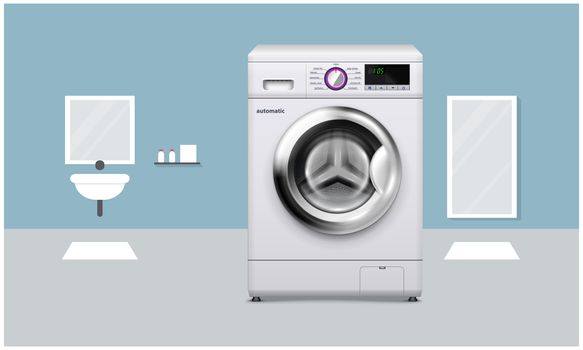 mock up illustration of electronic washing machine in washroom view